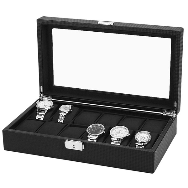 12/6 Grids Carbon Fiber Watch Box Watch Display Storage Box Bracelet Display 12 Slots Case holder Storage Container