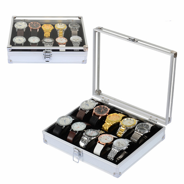 10 Grid Aluminium  Watch Display Box Watches Case Jewelry Storage Holder Organizer 2017 New Free Shipping