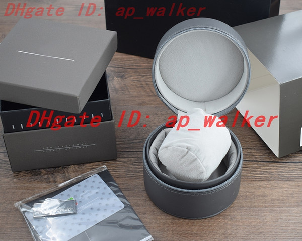 Sports watch box Zipper gray High Quality Round leather boxes Gift bag Booklet Card free delivery