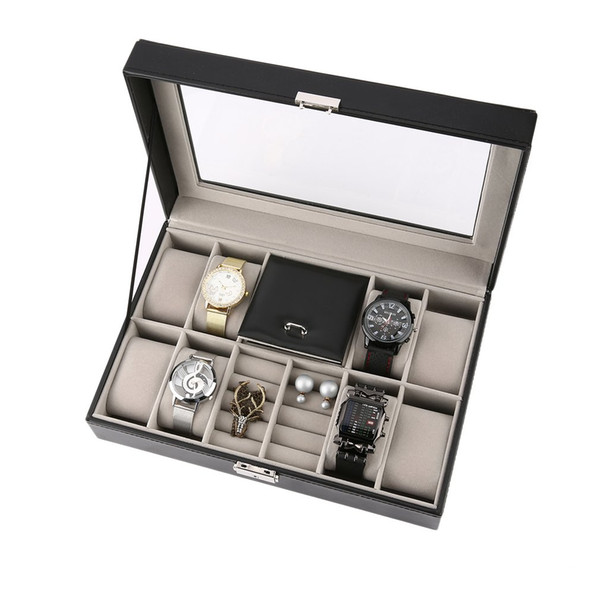 2 In One 8 Grids 3 Mixed Grids Black Leather Jewelry Ring Watch Box Case Jewelry Storage Box holder Luxury Casket Display