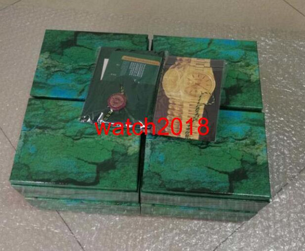 Free Shipping Luxury Watch Mens Watch Box Inner Outer Womans Watches Boxes Men Wristwatch Green Box Booklet Card