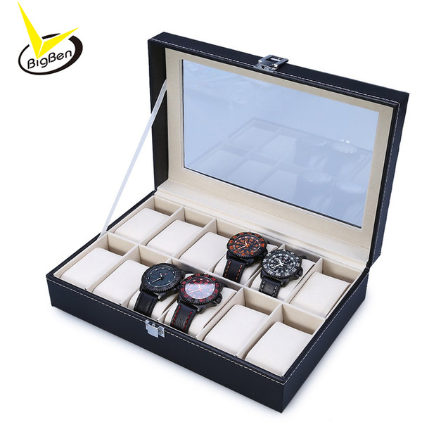 2017 High Quality PU Leather 12 Slots Wrist Watch Display Box Storage Holder Organizer Watch Case Jewelry Dispay Box