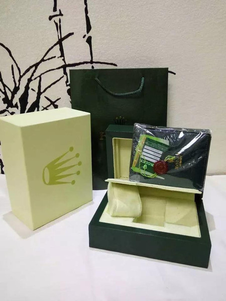 Luxury Watch box Brand Wooden Boxs Green Watchs Boxes Gift Crown Wooden box Brochures cards Green TAG Wooden box