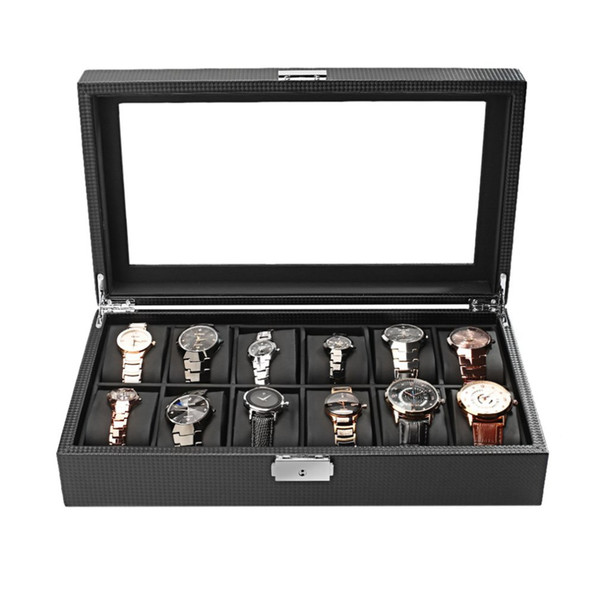 Carbon Fiber High-Grade 12 Slots Luxury Display Design Jewelry Display Watch Box Storage Black Watch Holder Case