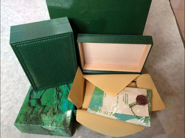 Free shipping factory wholesale watch box mens watch box original womans watches boxes men wristwatch Green box booklet card Gift Boxes