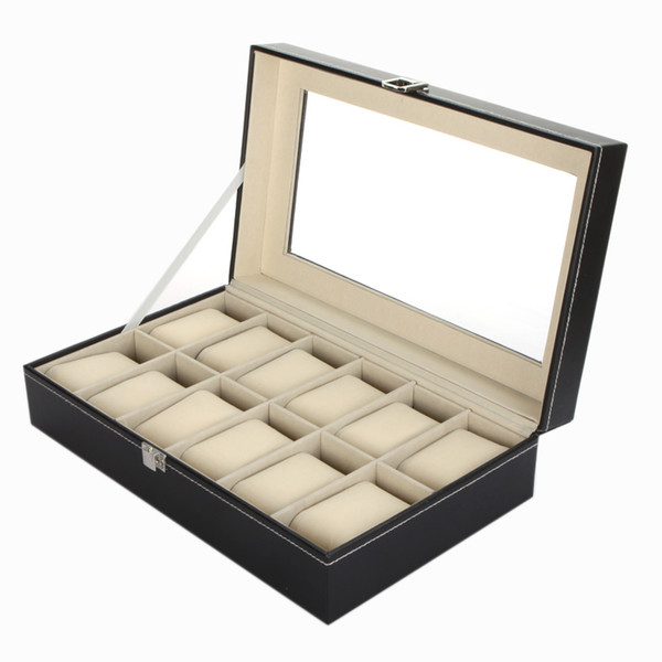 Watch Box 12 Grid Leather Watches Case Jewelry Collection Storage Organizer Box Holder Display Case Gift for rolex_watch