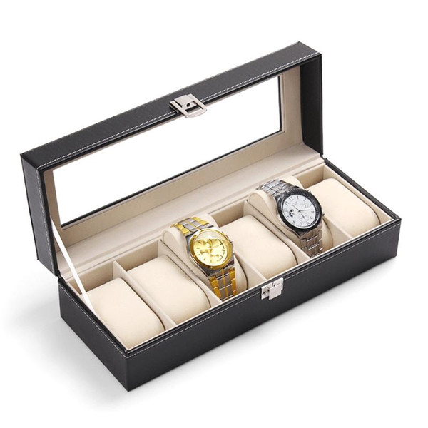 6 Slots Watch Case Box Jewelry Storage Box with Cover Case Jewelry Watches Display Holder Organizer