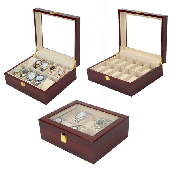 2019 New 10 Grids Wooden Watch Case Watch Boxes Casing for Hours Sheath for Hours Box