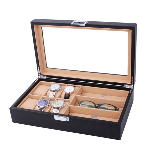 6/8 Grids Watch Box Sunglasses Organizer Holder Glasses Watch Display Holder Portable Case PU Leather/Carbon Fiber Collection