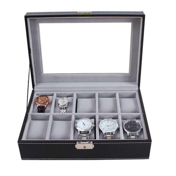 Luxury Senior 10 Slots Display Leather WatchBox Gray Velvet Case Organizer Holder Boxes, Watch Boxes Case Display Boxes Factory