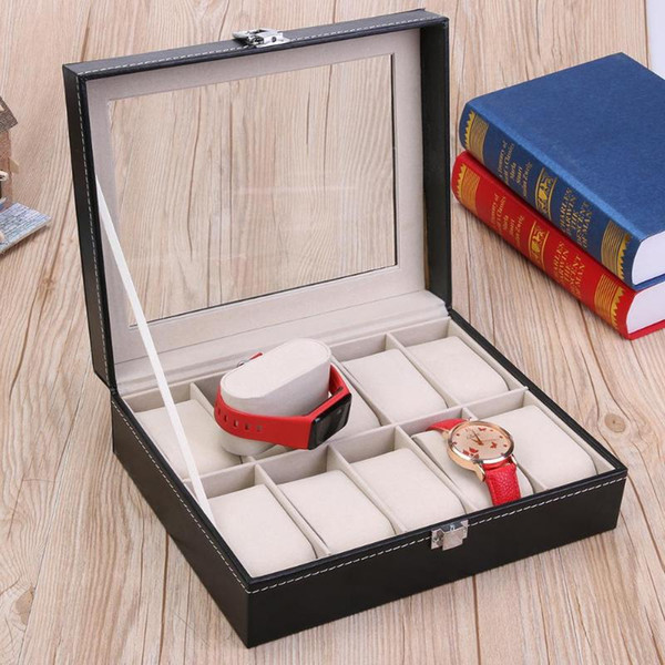 10 Cell Fashion Display Case Organizer Clear Cover Box for Watch Jewelry Jewelry Ring Display Watch Clock Boxes Holder Organize