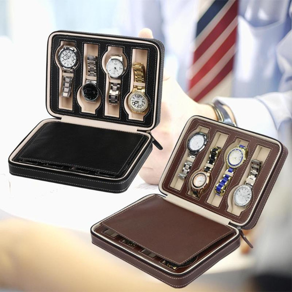 8 Grids PU Leather Watch Box Watch Organizer Storage Watches Display Case Tray Zippere Travel Jewelry Collector Case