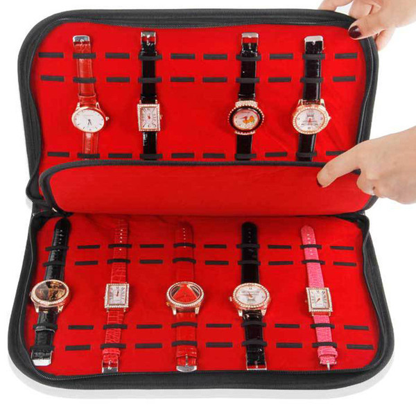 20 Slots/Grids Leather Watch Case Wristwatch Display Storage Box Tray with Zipper Velvet Travel Jewelry Packing Shelf Organizer