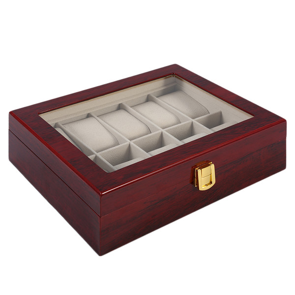 10 Grids Solid Red Wooden Watch Box Jewelry Display Organizer Case Watches Bracelet Storage Box Caja Reloj