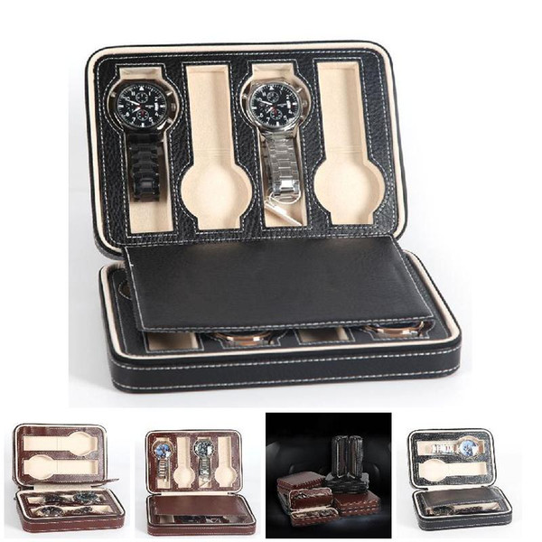 2/4/6/8 Grids PU Leather Watch Box Storage Showing Watches Display Storage Box Case Tray Zippere Travel Jewelry Watch Collector Case