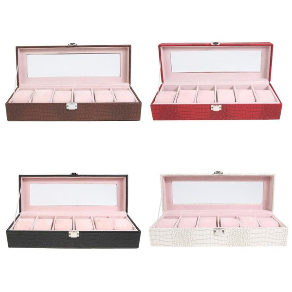 Fashion PU Watch Box Jewelry Box 6 Grid Display Case Storage Holder