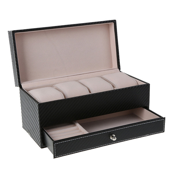 4 Compartment Watch Storage Box Drawer Jewelry Storage Display Leather Square Jewelry Box