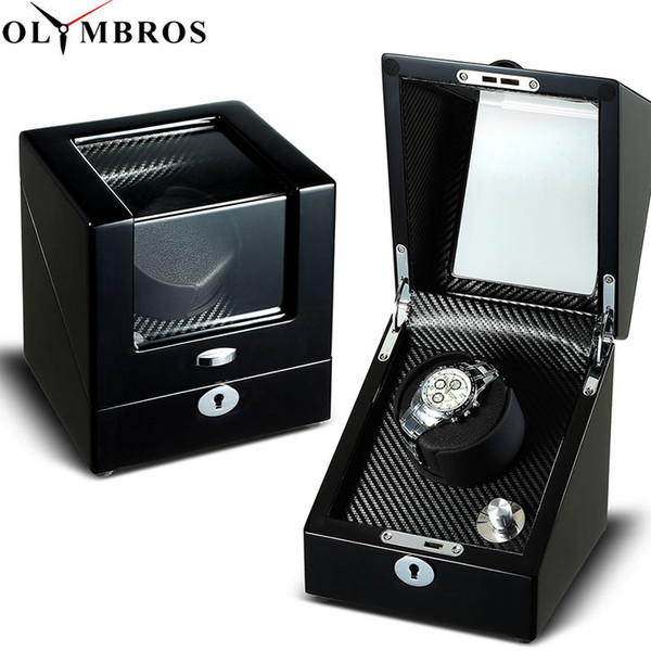 Single Watch Winders Wooden Lacquer Piano Glossy Black Carbon Fiber Quiet Motor Storage Display Watches Box EU/US Plug