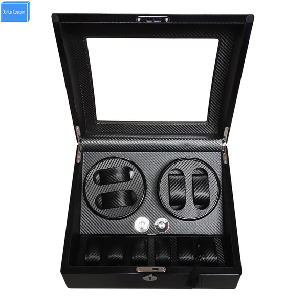 Global Fit Luxury Exw Watch Storage&Display Watch Winder Box Black Glossy Wooden Case Rotator 4+6 Mechanical Watches Movement