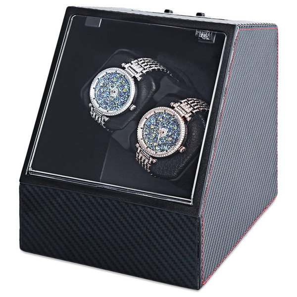 Wholesale-Carbon Fiber Auto Silent Watch Winder Irregular Shape Transparent Cover Wristwatch Box with EU Plug