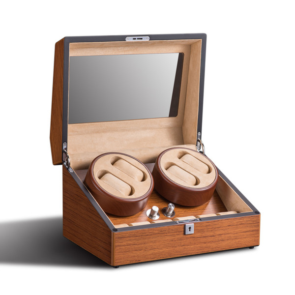 Watch Winder 4+6 wood skin luxury watches display box organizer rotate motor box case wrist watches cabinet lock leather velvet