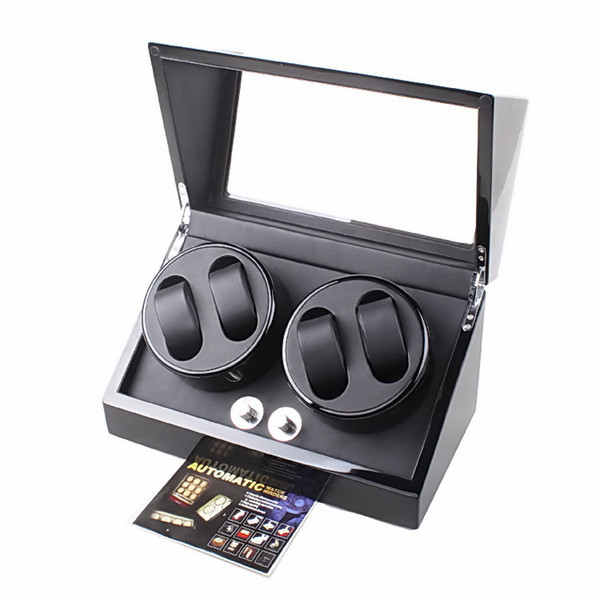 Silent motor 5 mode 4 watch winder black ebony red wooden muliple layers of high-gloss piano lacquer finish Support power supply and battery