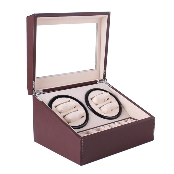 New US Plug Watch Winders Brown PU Leather Collection Storage Box Watch Display Jewelry Automatic Mechanical Winder Box