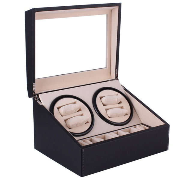 Automatic Mechanical Watch Winders Black PU Leather Storage Box Collection Watch Display Jewelry US plug Winder Box