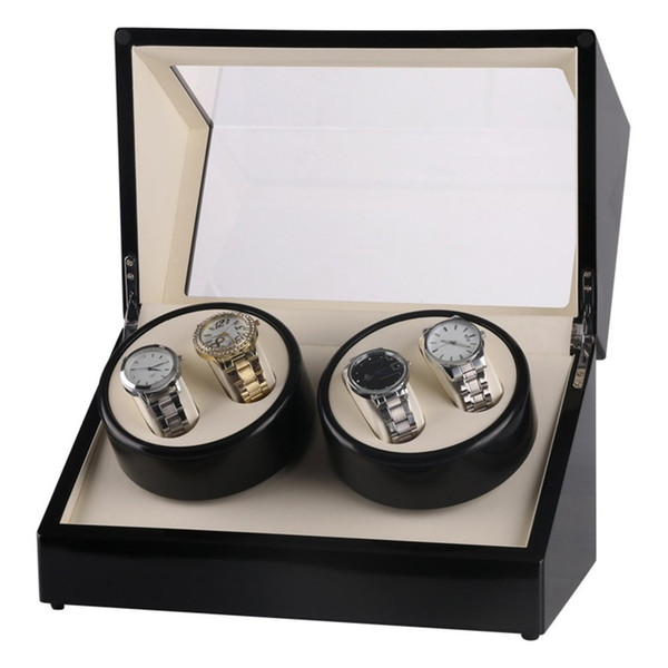 Luxury Watch Winders US Plug 4 Slots Wood Clock Casket Watch Winder Box Lacquer Rotate Slient Motor Display Clock Box