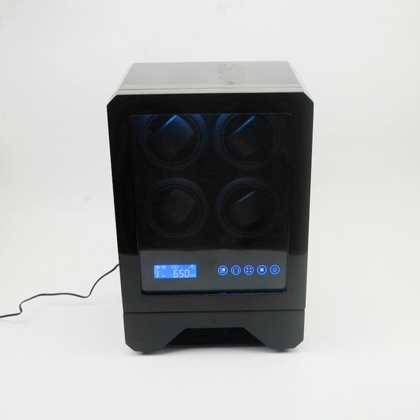 Wholesale-wooden LED Light 4+2 black watch winder box Wireless remote 4 Motors Automatic Rotation Display Box Good Quality Free Shipping