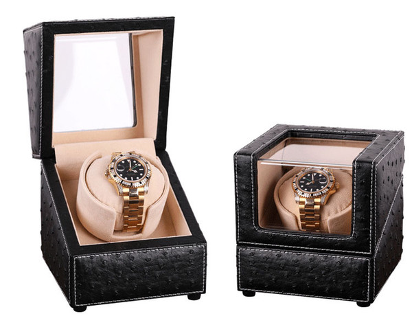 New Design Luxury Box Fashion Gift for 1 Watch Winder Box, Ostrich Pattern Leather Watch Winders Plug/Dry Battery Mabuchi Motor Rotate Knob