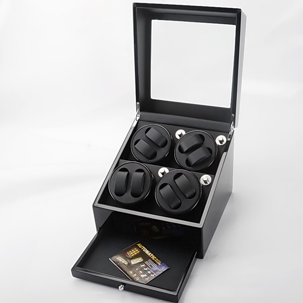 Free shipping 1 PCS Luxury Wood Black Auto Watch Winder 8 Watches High quality Easily stop the winder rotating by opening the cover