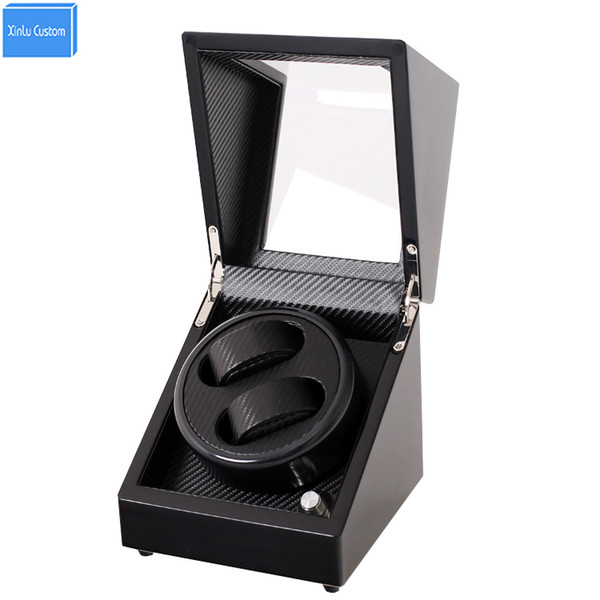 Luxury Gift Black Wood Carbon Fiber 2 Grids Watch Winder Box Display&Storage Jewelry Automatic Watches Rotate Box Motor Dry Battery/Plug Use