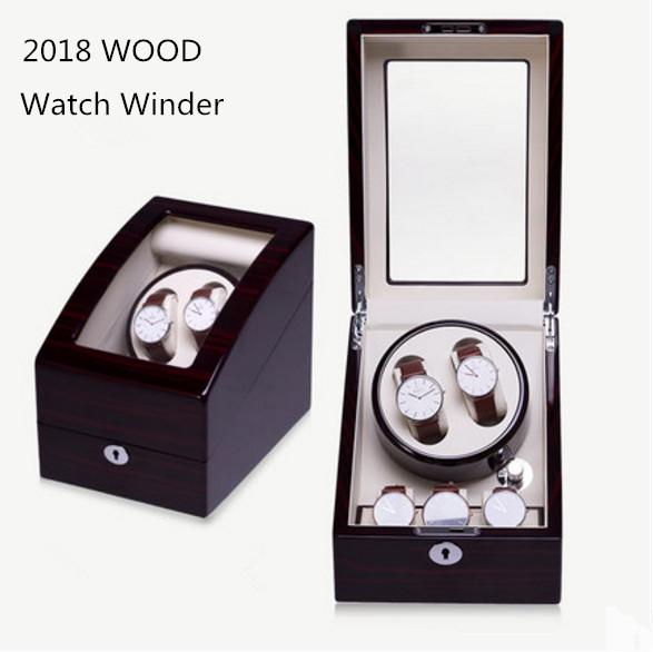 High Quanlity 5 Slots Black Wood Watch Winder Fashion Mechanical Self Mens Watch Winder New Storage Boxes With Lock B099