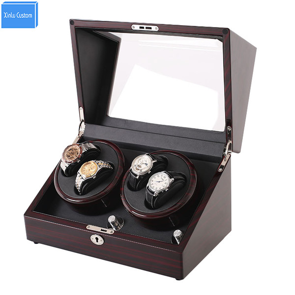 Mahogany leather watch accessories box for automatic watch winder case lock rotator storage movement ratator boxes winders xinlu custom case