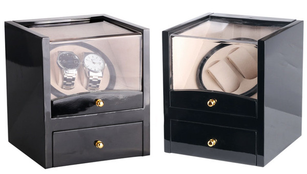 Watch Winder Wood Box 2 Slots Global Use with US/AU/UK/EU Plug Battery Black Wood Watch Winder Case for Jewelry&Watches Display Clock Winder