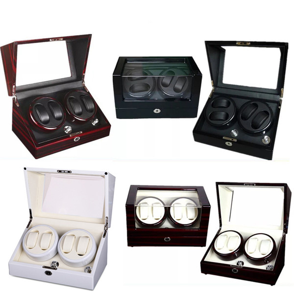 Safe Automatic Lacquer Wooden Watch Winder Motor Lock Box 4 Grids Rotate 4 Watches Cyclotest Case caja reloj automatic relogio em mdf cofres