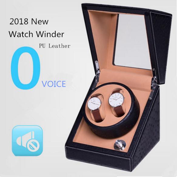 2 Slots Leather Watch Winder New Mechanical Watch Gift Winders Black Mens Boxes High Quanlity Import Storage Box