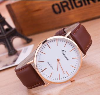 2018 New Arrival Geneva Belt Waterproof 2 Needle Super Thin Ladies and Men's Watches Super Thin Ladies