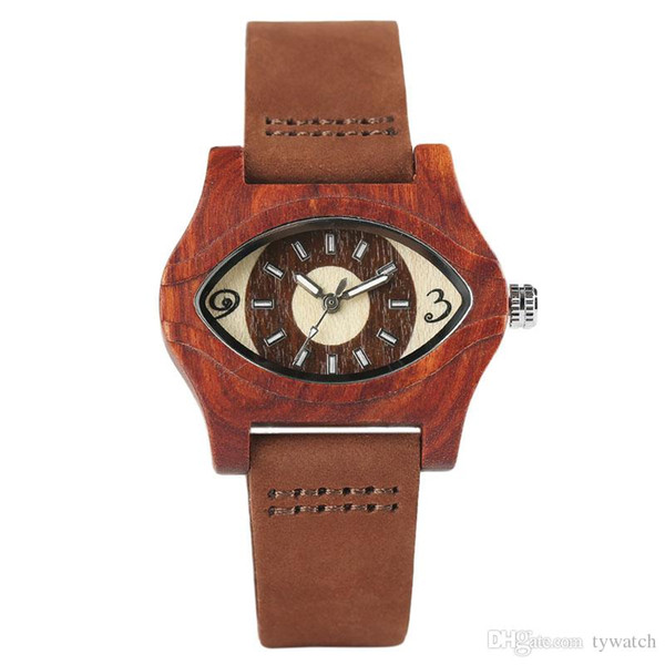 Mahogany Devil Eye 93 Word Dial Genuine Leather Watchband Transparent Case Ladies Wooden Classical Ethnic Wristwatch Perfect Gift for Women