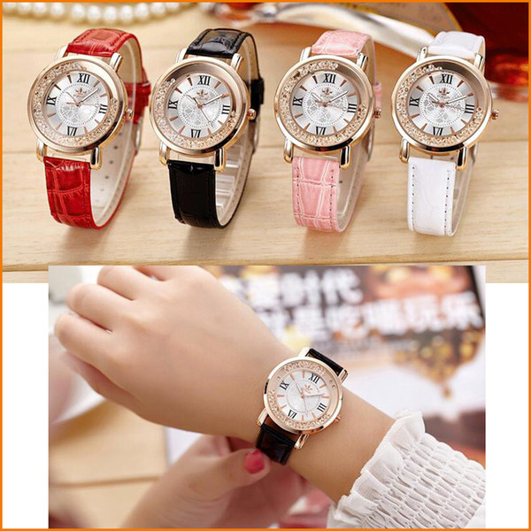 NEW - Women Fashion Quartz Watches, Vintage Leather Women Black White Red Pink watch, Casual Dress Wristwatches