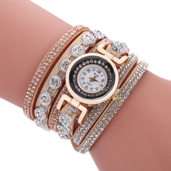 Bracelet Watches 2019 New Fashion Women Vintage Rhinestone PU Leather Strap Wristwatches Wholesale Luxury Casual Quartz Watches LW088