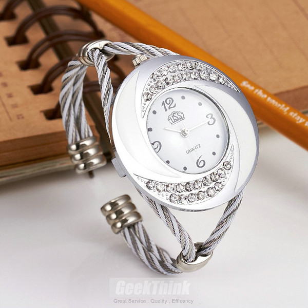 Rhinestone Whirlwind Design Metal Weave Clock female Dress Women Girls Bracelet Bangle Watch Wristwatch Siver Relogio feminino