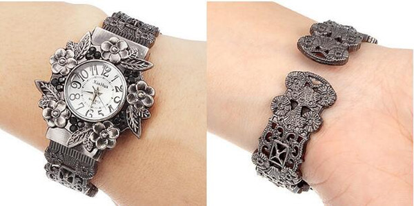 Luxury high-grade retro copper ladies bracelet bracelet watch embossed flowers quartz watch