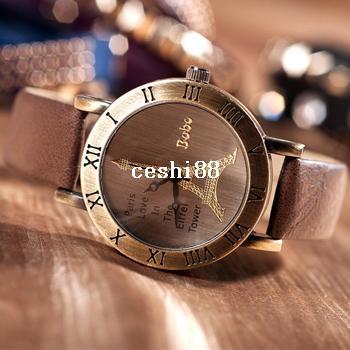 New 2014 fashion Vintage style watch women leather watch Eiffel Tower dress quartz watches