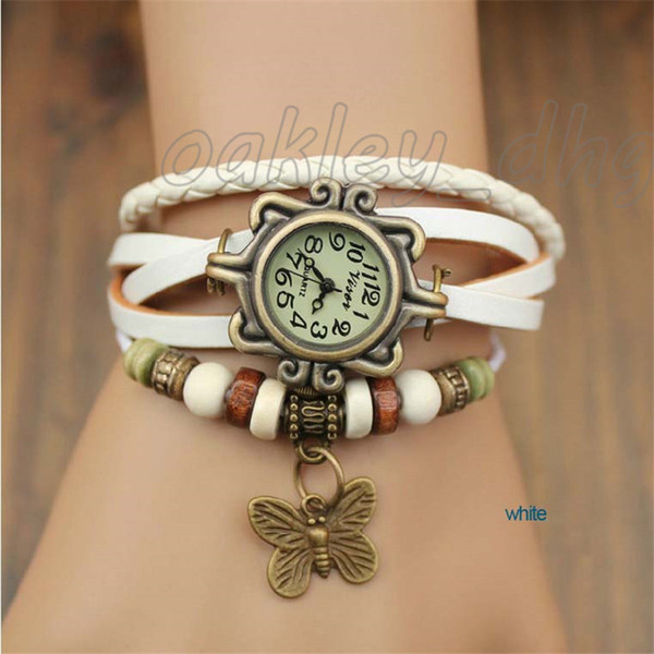 Student Fashion Leather Quartz Watch Lucky Clover Pendant Retro Knitting Handmade Series Watch, DHL Free Shipping