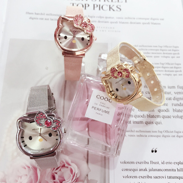 DHL/EMS FREE 50pcs Fashion KT Girls Watches Kids Wrist Watches Cute Cartoon Hello Kitty Cat pink Watch Luxury Fashion Lady Girl Band Watch