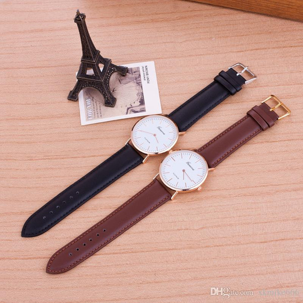 2018 New Arrival Geneva belt waterproof 2 needle super thin Ladies Watch Men's Watches Leisure Watch