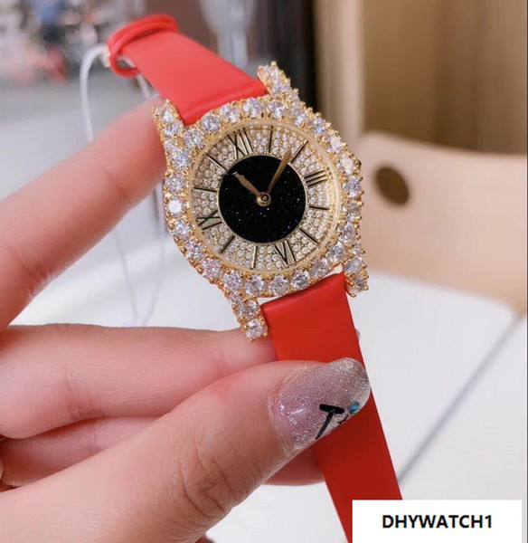 2019 Full diamond BEZEL QUARTZ gold 31 mm case RED BELT orologio sport fashion Women watch new Stainless steel Womens watches