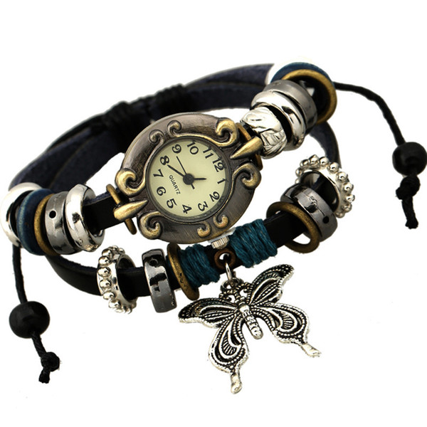 CHAOMO sweet cute style jewelry wholesale fashion temperament wild big butterfly leather bracelet watch vintage bracelet